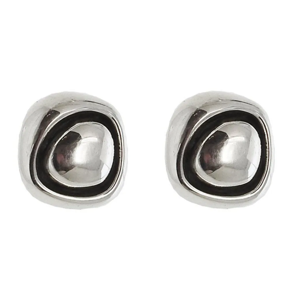 Silver Button Clip Earring