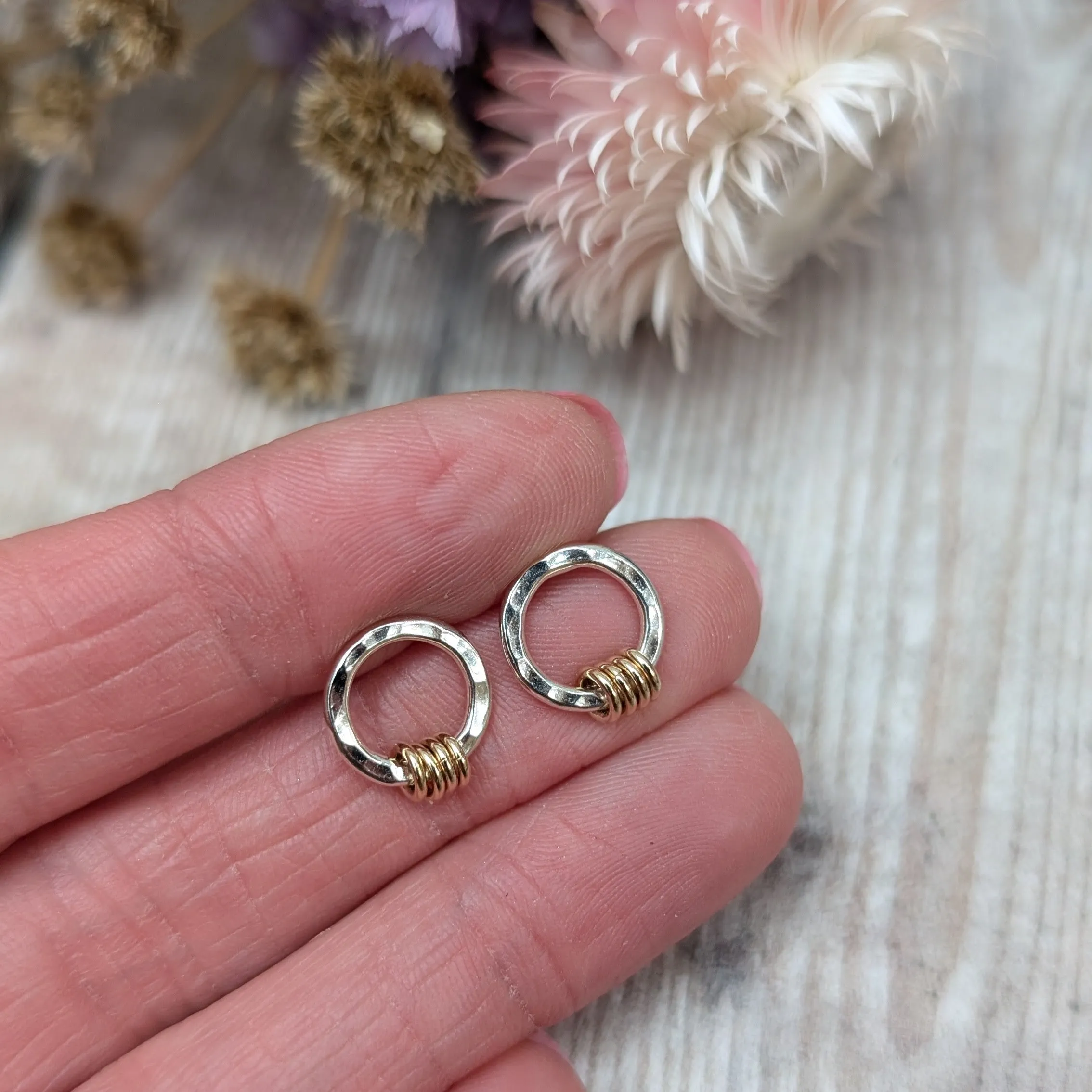 Silver Stud Earrings - Pebble - Circle