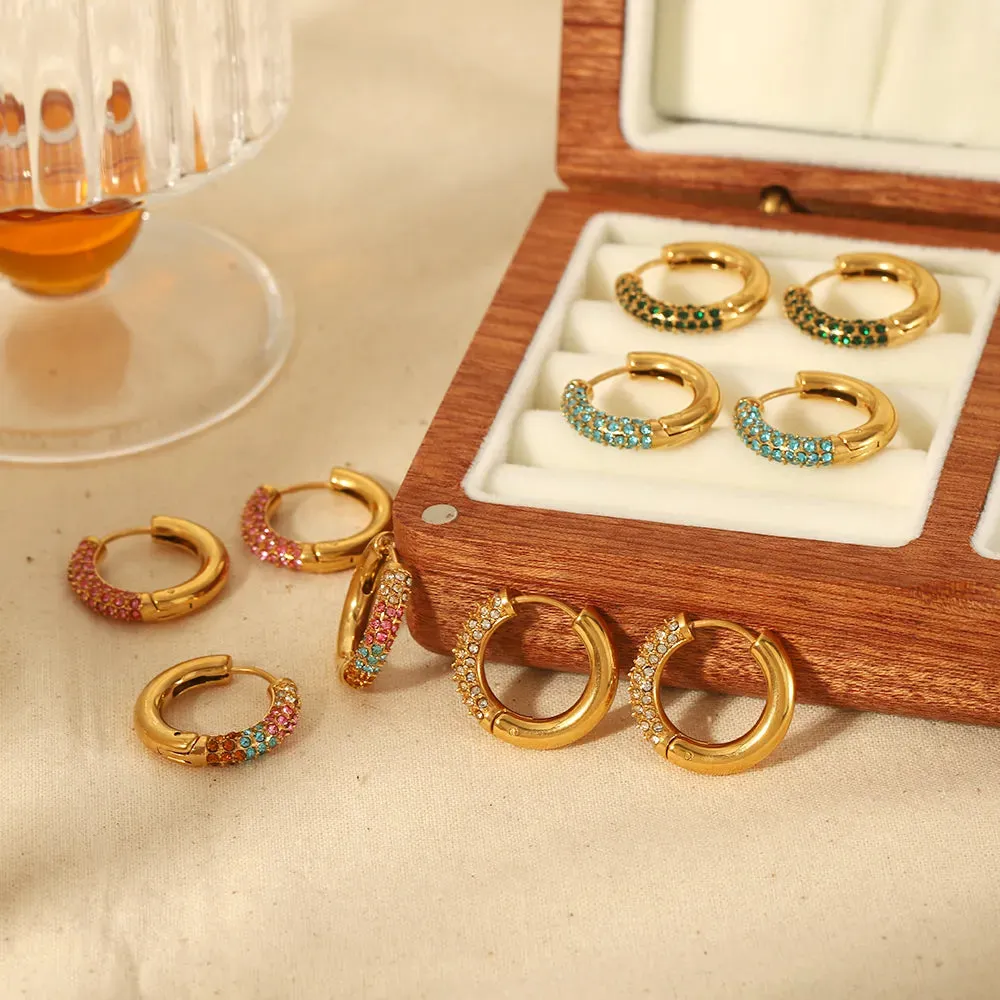 Simple Style U Shape Plating Inlay Stainless Steel Zircon 18k Gold Plated Ear Studs