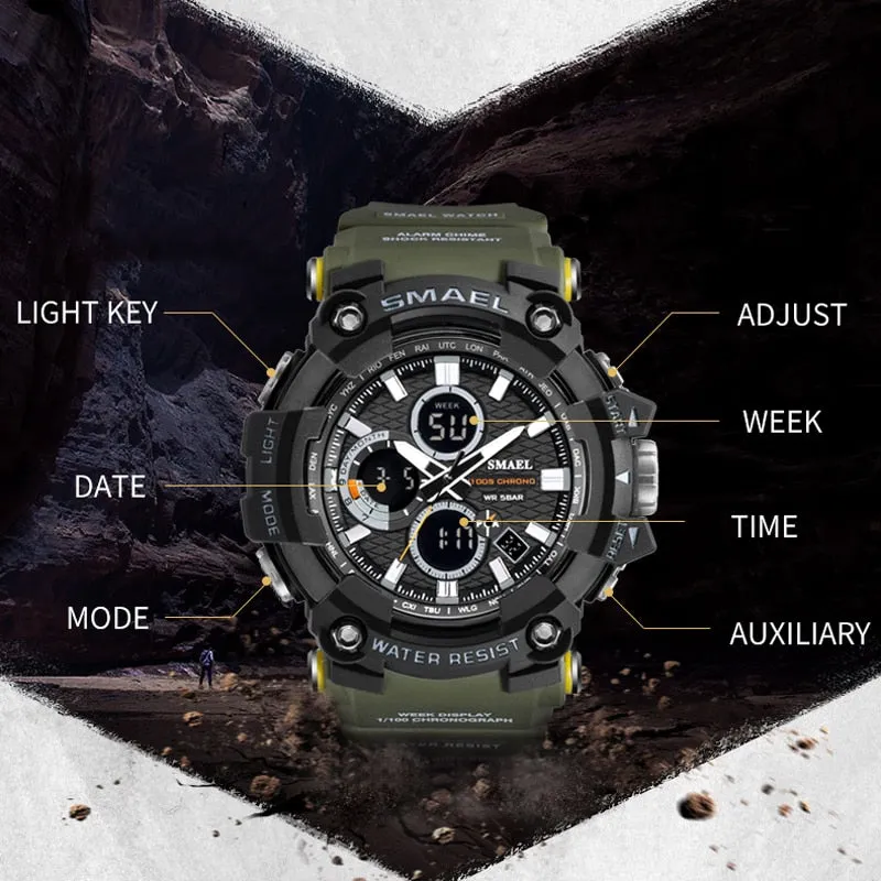 SMAEL 1802 Sports Men&#39;s Watches Top Brand Luxury Military Quartz Watch Men Waterproof Shock Male Digital Clock Relogio Masculino