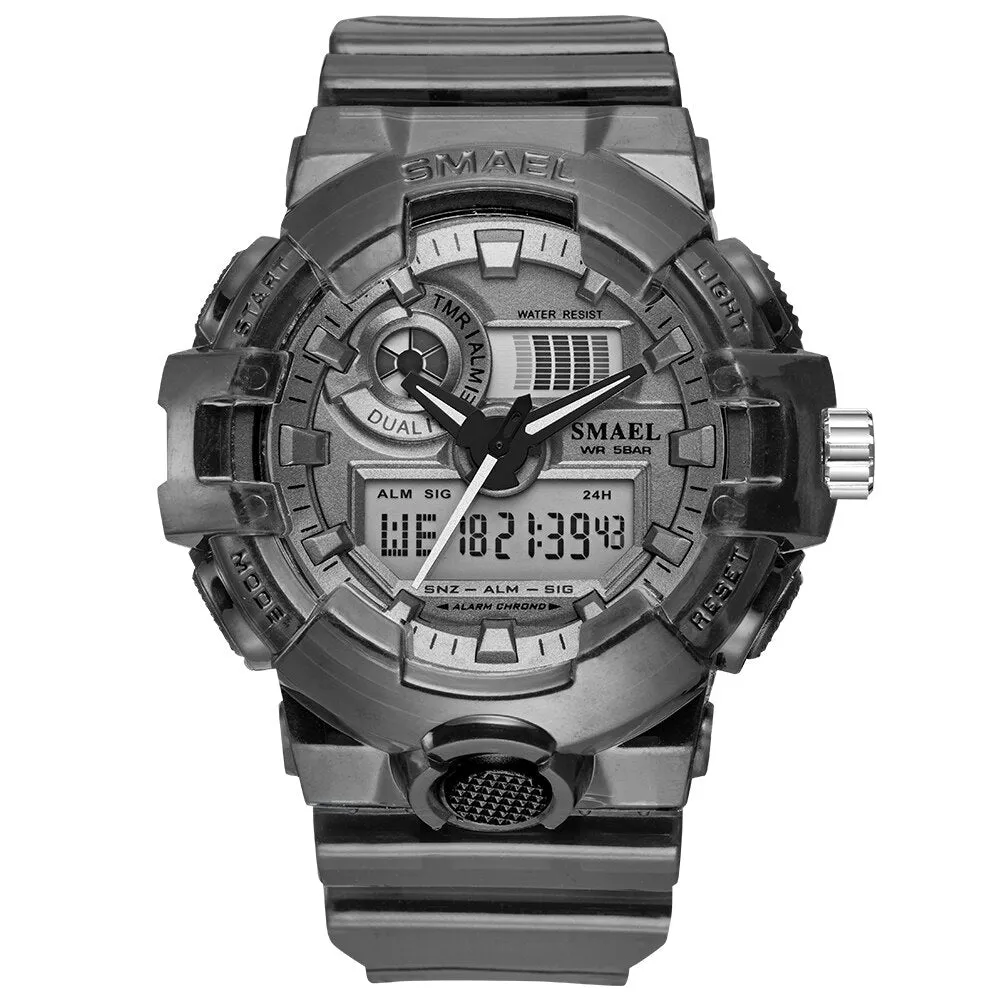 SMAEL Sport Watch Men Waterproof Top Brand Digital Watches Quality Plastic Watch Band Dual Display Wristwatch Relogio Masculino