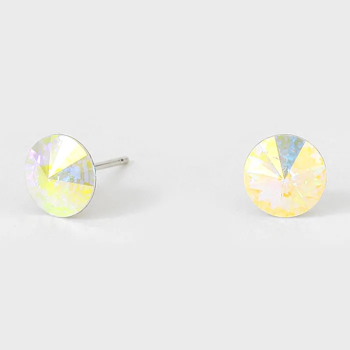Small AB Round Crystal Stud Earrings | 8 mm | 123226