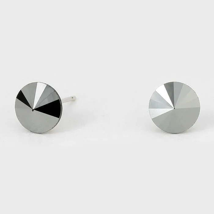 Small Hematite Round Crystal Stud Earrings | 8 mm | 123232