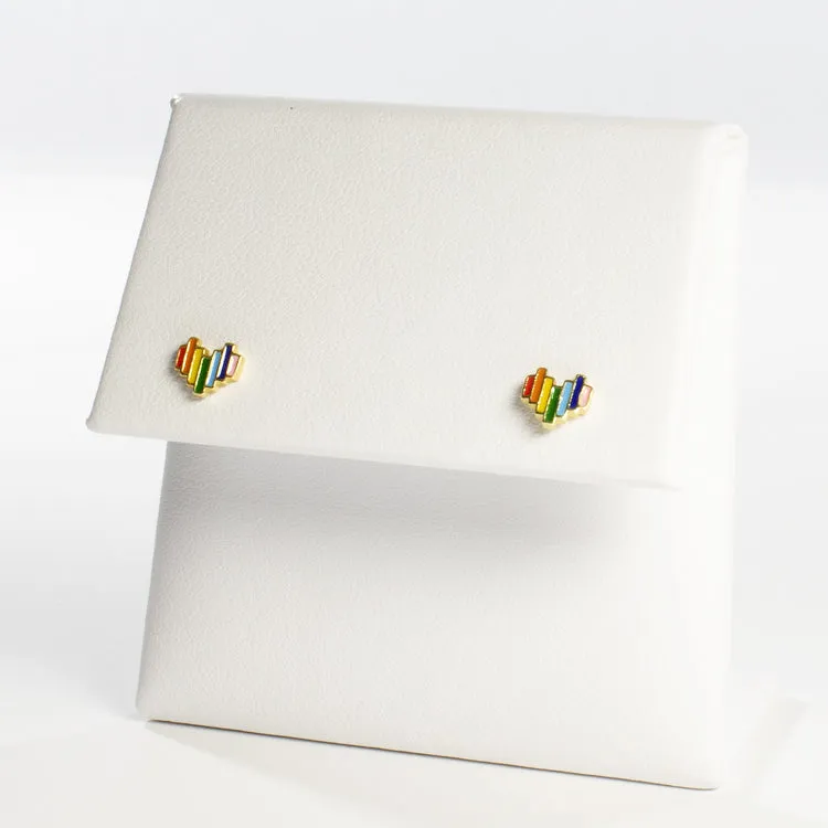 Small Multicolor Enamel Heart Stud Earrings - Gold -  Girls & Teens