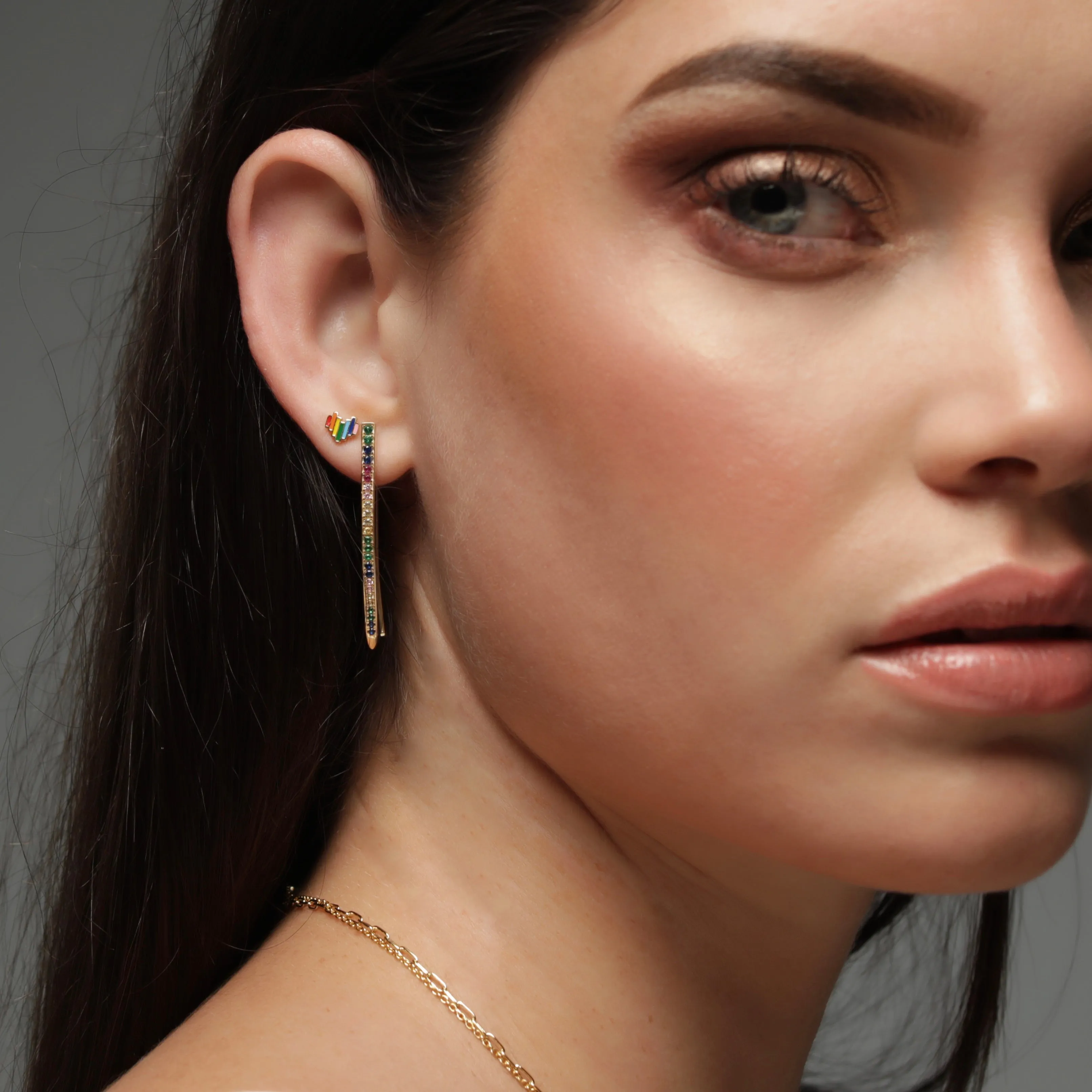 Small Multicolor Enamel Heart Stud Earrings - Gold -  Girls & Teens