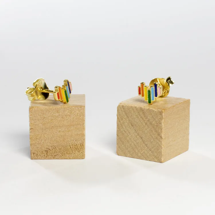 Small Multicolor Enamel Heart Stud Earrings - Gold -  Girls & Teens