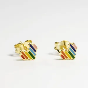 Small Multicolor Enamel Heart Stud Earrings - Gold -  Girls & Teens