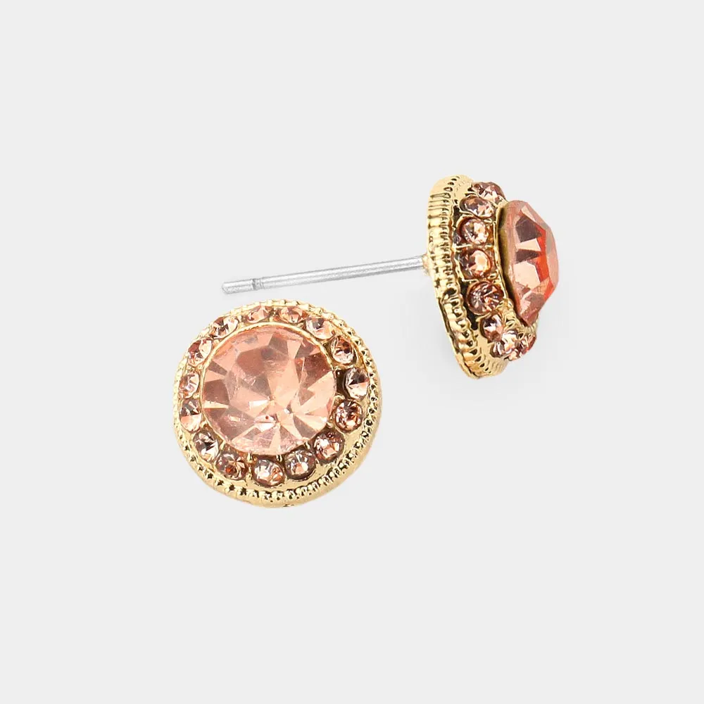 Small Peach Crystal Stud Earrings  | Pageant Earrings | 532991