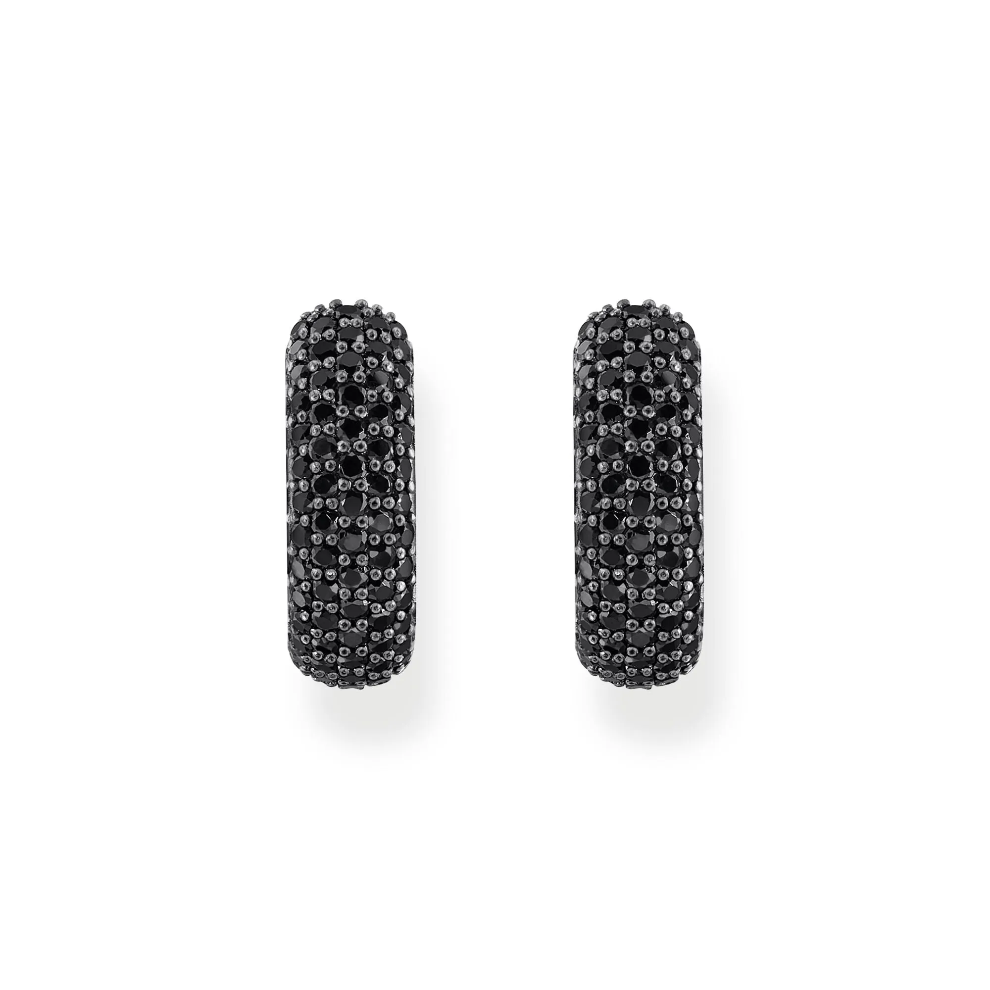 Small, wide hoop earrings with black zirconia