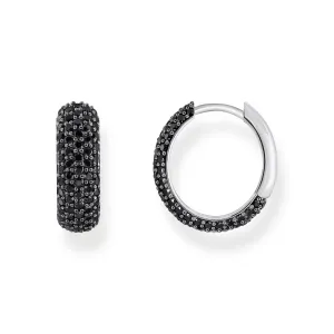 Small, wide hoop earrings with black zirconia