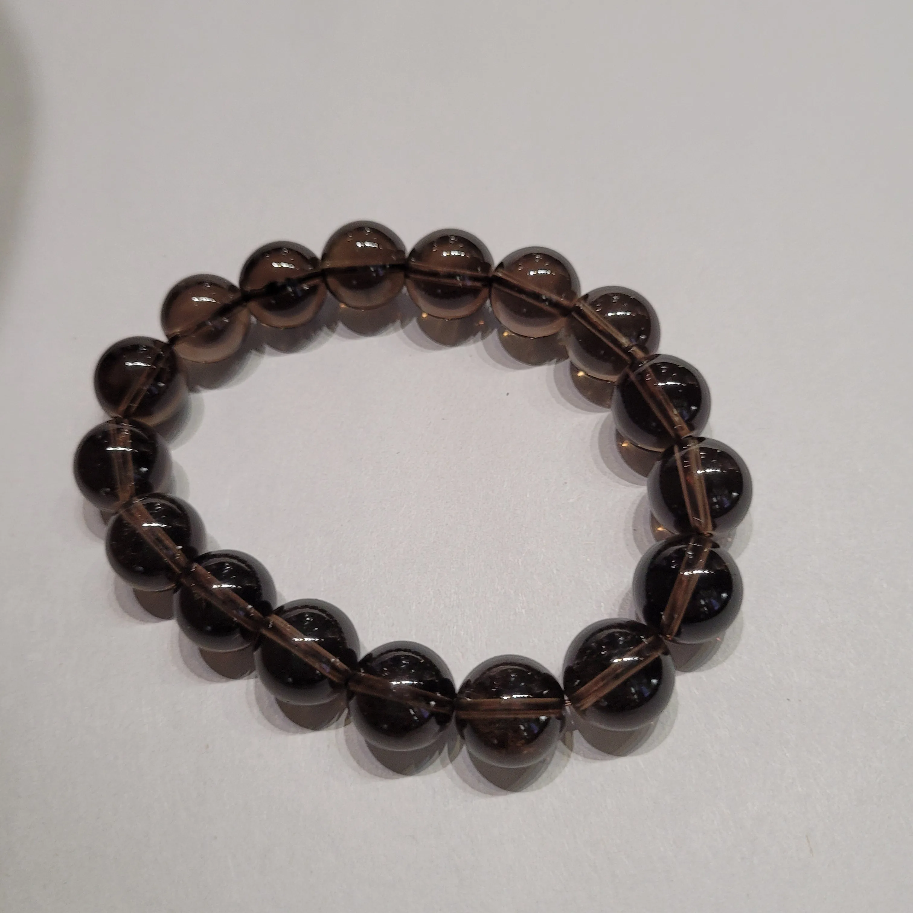 Smoky Quartz Round Bead Crystal Bracelet