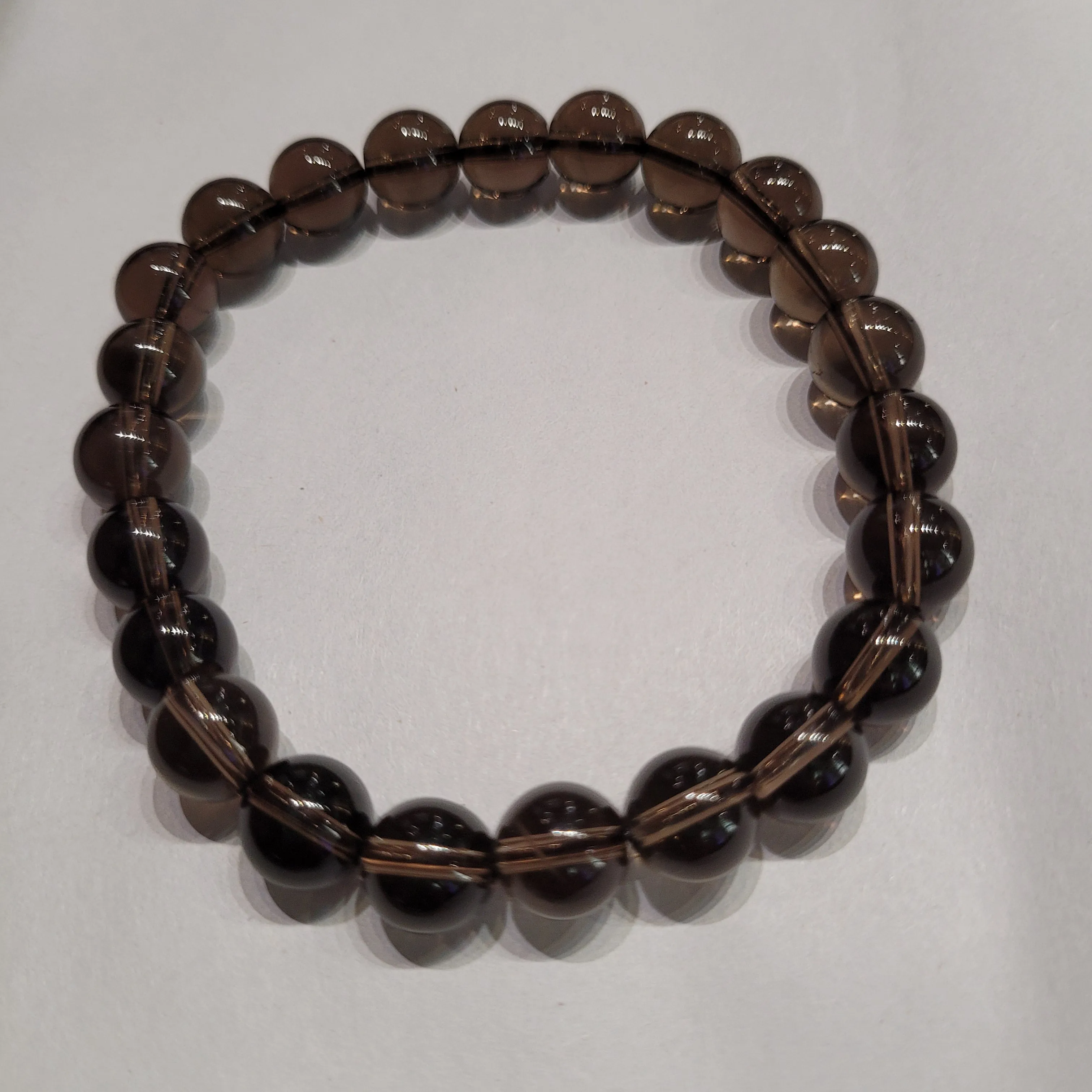 Smoky Quartz Round Bead Crystal Bracelet