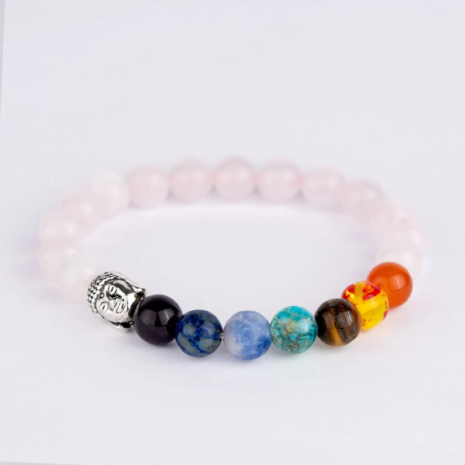 Solace Rose Quartz 7 Chakra Natural Stone Buddha Bracelet