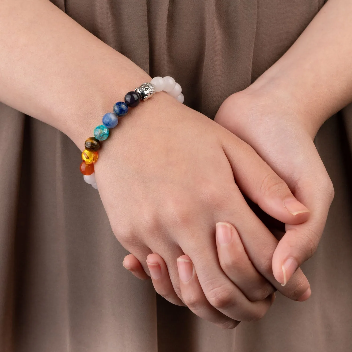 Solace Rose Quartz 7 Chakra Natural Stone Buddha Bracelet