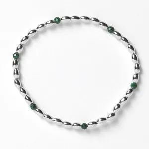 Southern Gates Sterling Silver 3mm Rice Bead Elastic Bracelet with Malachite Beads (99120)