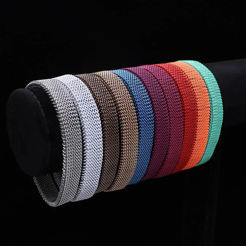 Stainless Steel Jewelry Elastic Spring Wrist Band Stretch Mesh Bracelets Unique Colorful Bangles