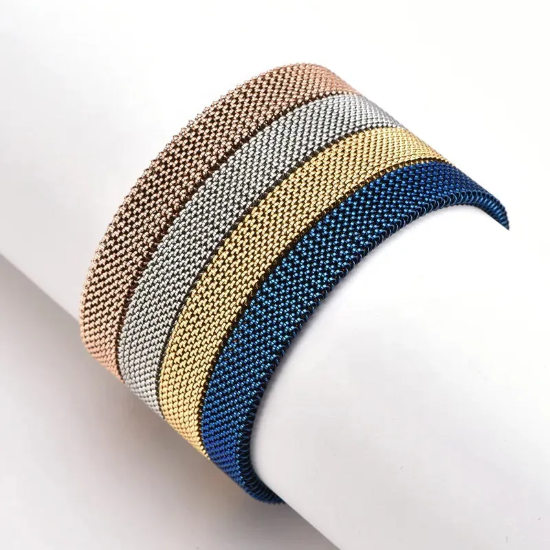Stainless Steel Jewelry Elastic Spring Wrist Band Stretch Mesh Bracelets Unique Colorful Bangles