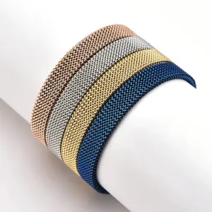 Stainless Steel Jewelry Elastic Spring Wrist Band Stretch Mesh Bracelets Unique Colorful Bangles