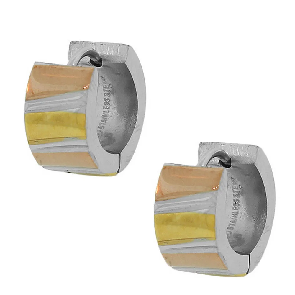 Stainless Steel Multi-Tone Hoop Huggie Earrings