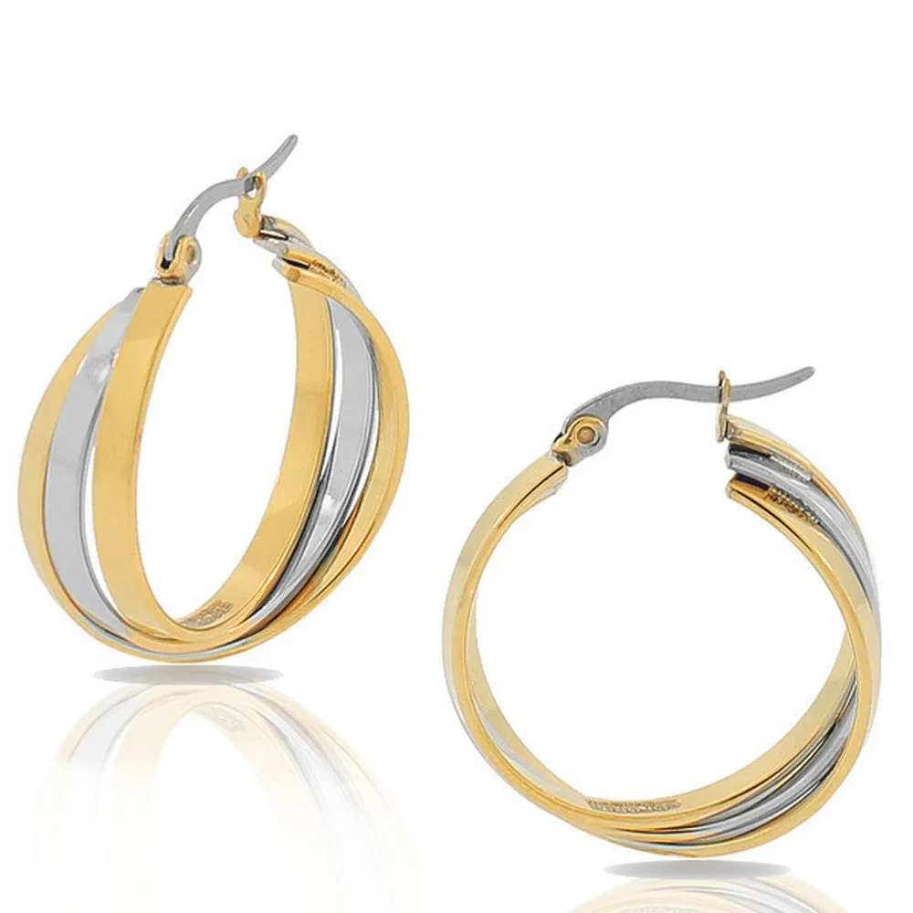 Stainless Steel Multi-Tone Multi-Bangle Hoop Earrings