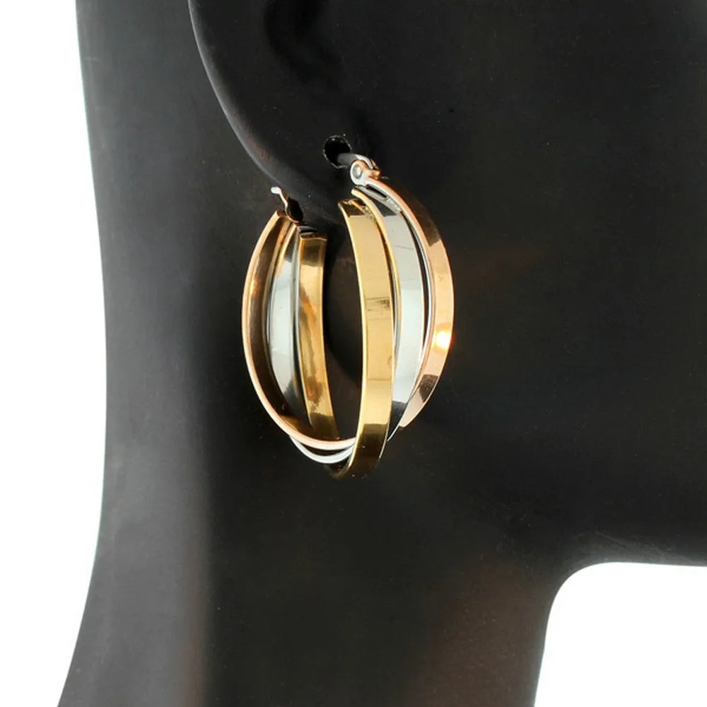 Stainless Steel Multi-Tone Multi-Bangle Hoop Earrings