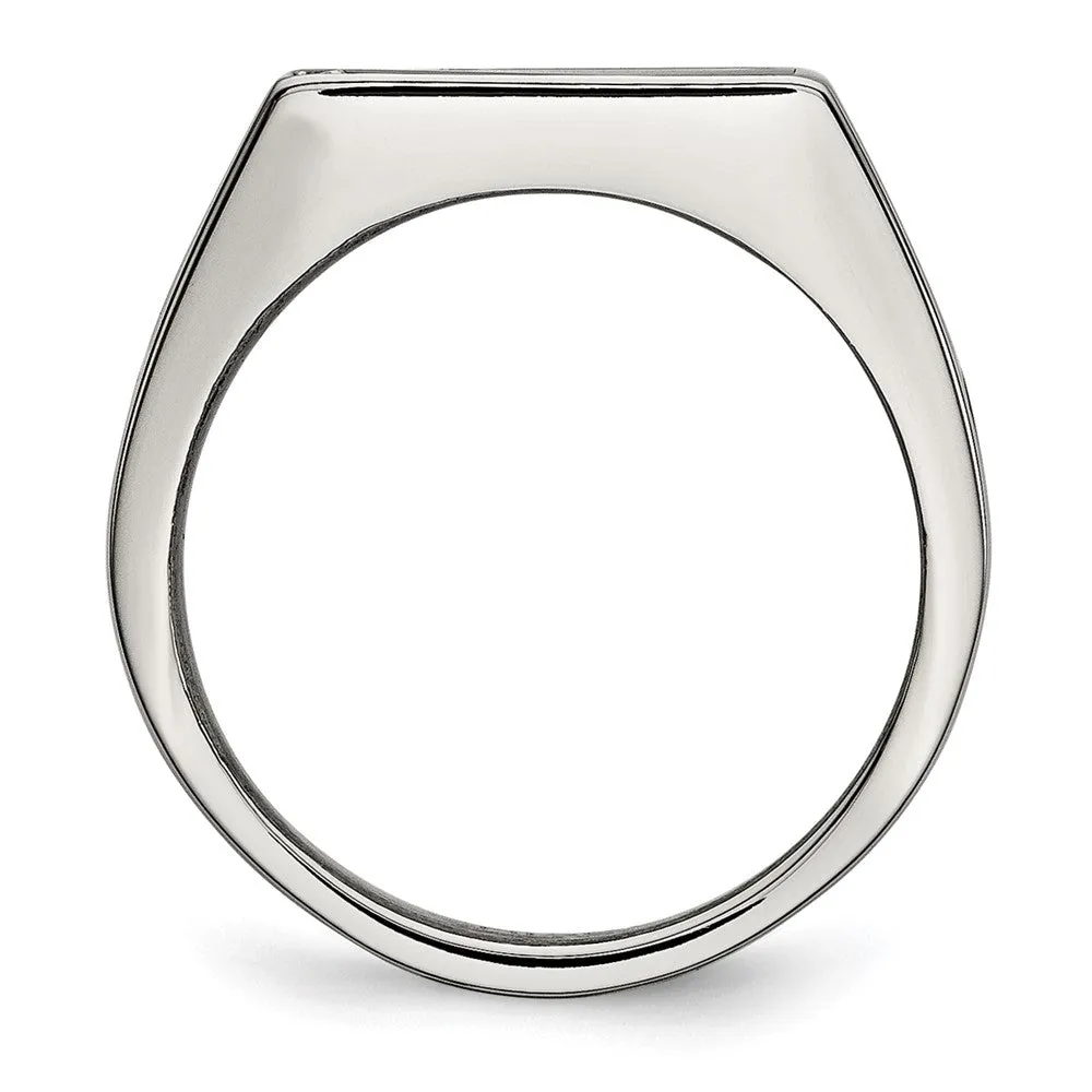Stainless Steel Polished Black Enameled CZ Signet Ring