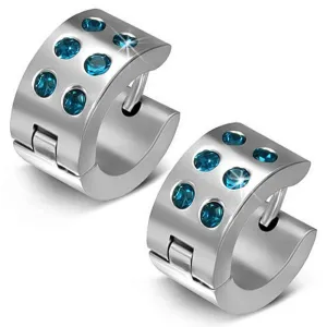 Stainless Steel Silver-Tone Blue CZ Womens Hoop Huggie Earrings