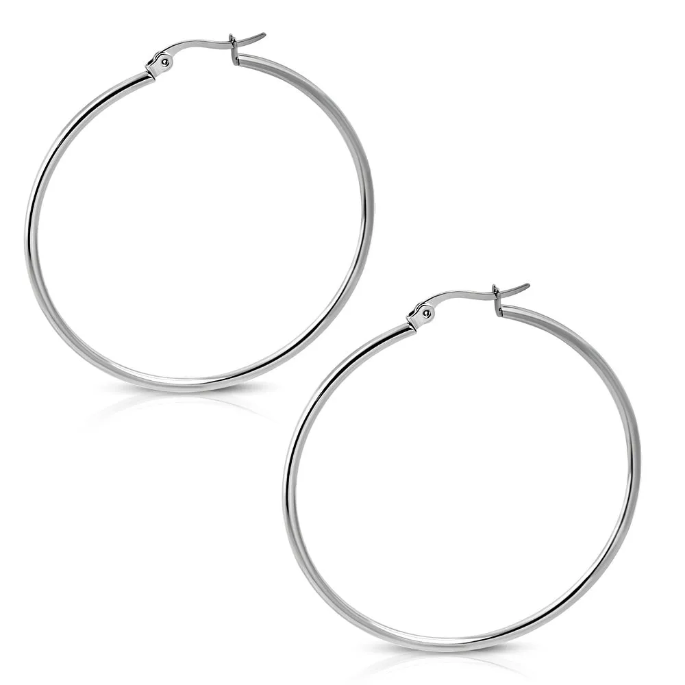 Stainless Steel Silver-Tone Classic Hoop Earrings