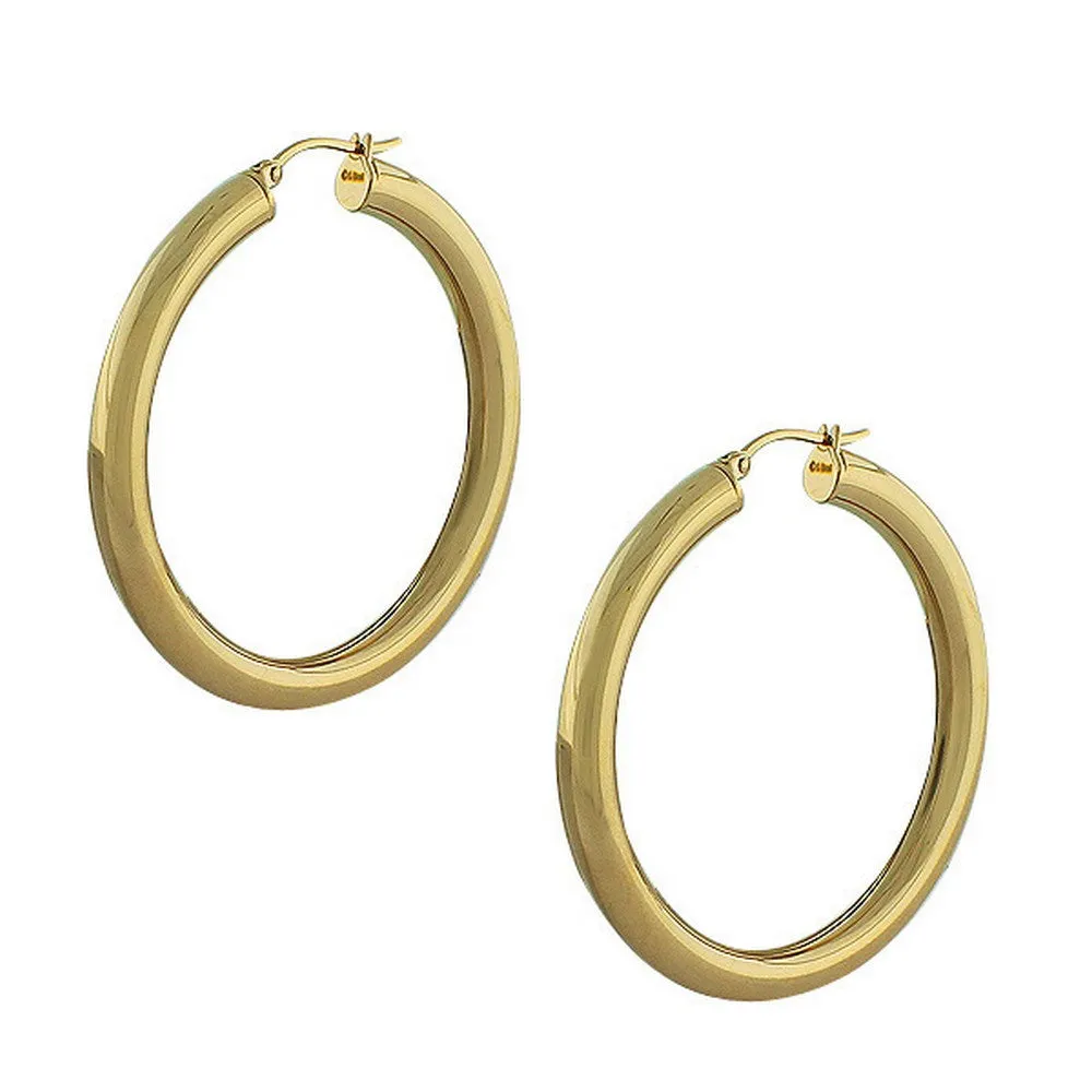 Stainless Steel Yellow Gold-Tone Classic Hoop Earrings