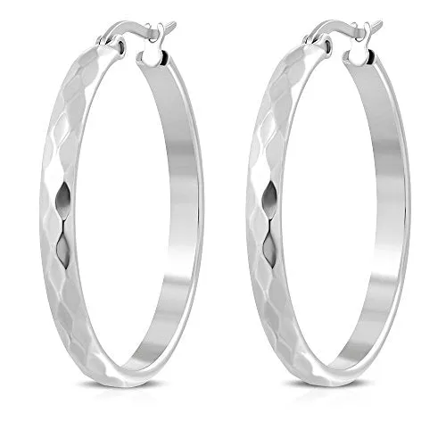 Stainless Steel Yellow Gold-Tone Classic Hoop Round Earrings, 1.25"
