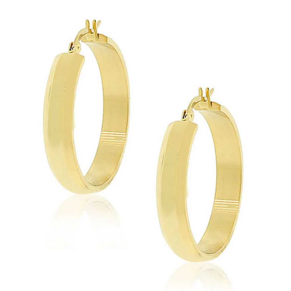 Stainless Steel Yellow Gold-Tone Classic Polished Hoop Earrings 1.15" Diameter