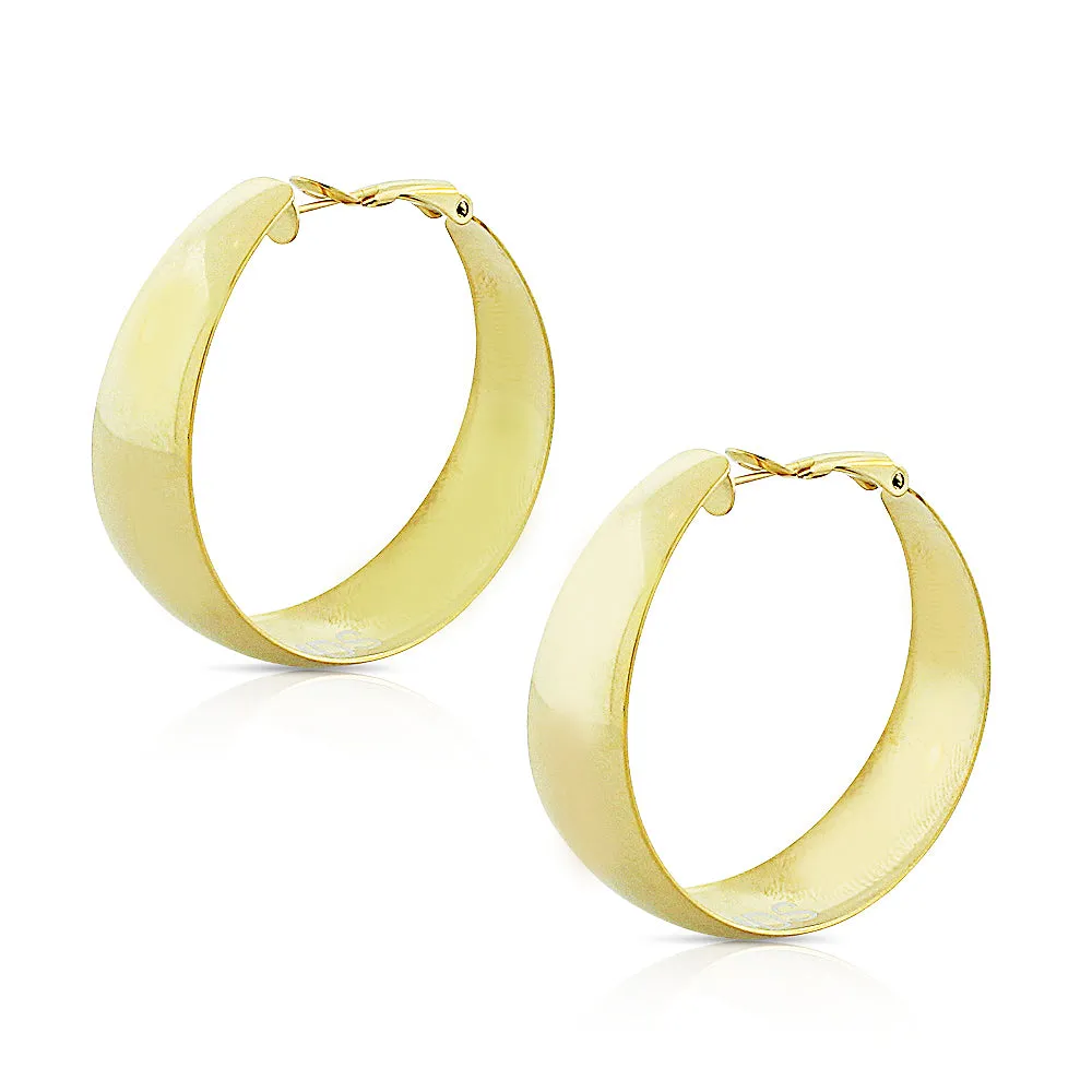 Stainless Steel Yellow Gold-Tone Classic Round Hoop Earrings, 1.60"