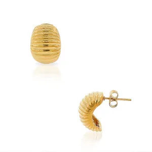 Stainless Steel Yellow Gold-Tone Faceted Classic Half-Hoop Stud Earrings