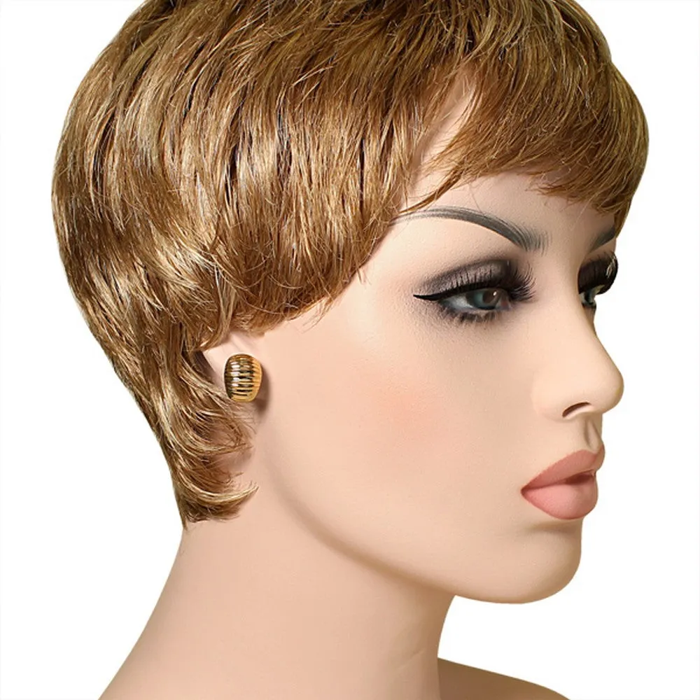 Stainless Steel Yellow Gold-Tone Faceted Classic Half-Hoop Stud Earrings
