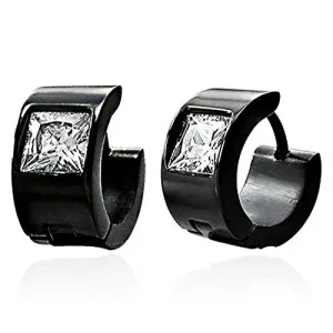 Stainless Steel Yellow Gold-Tone White Princess CZ Hoop Huggie Earrings