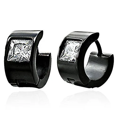 Stainless Steel Yellow Gold-Tone White Princess CZ Hoop Huggie Earrings