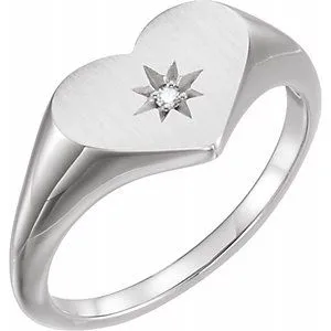 Sterling Silver .01 CT Diamond 11.9 mm Heart Starburst Ring