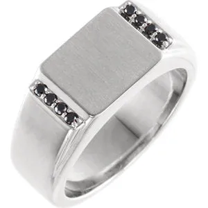 Sterling Silver 1/10 CTW Black Diamond 11.5x10 mm Rectangle Signet Ring