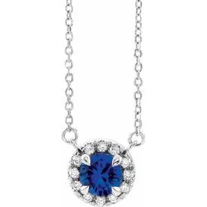 Sterling Silver 4 mm Lab-Grown Blue Sapphire & .05 CTW Natural Diamond 18" Necklace