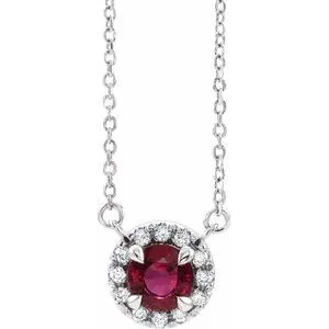 Sterling Silver 4 mm Lab-Grown Ruby & .05 CTW Natural Diamond 16" Necklace