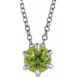 Sterling Silver 4 mm Natural Peridot Solitaire 16-18" Necklace