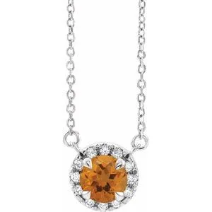 Sterling Silver 4.5 mm Natural Citrine & .05 CTW Natural Diamond 16" Necklace