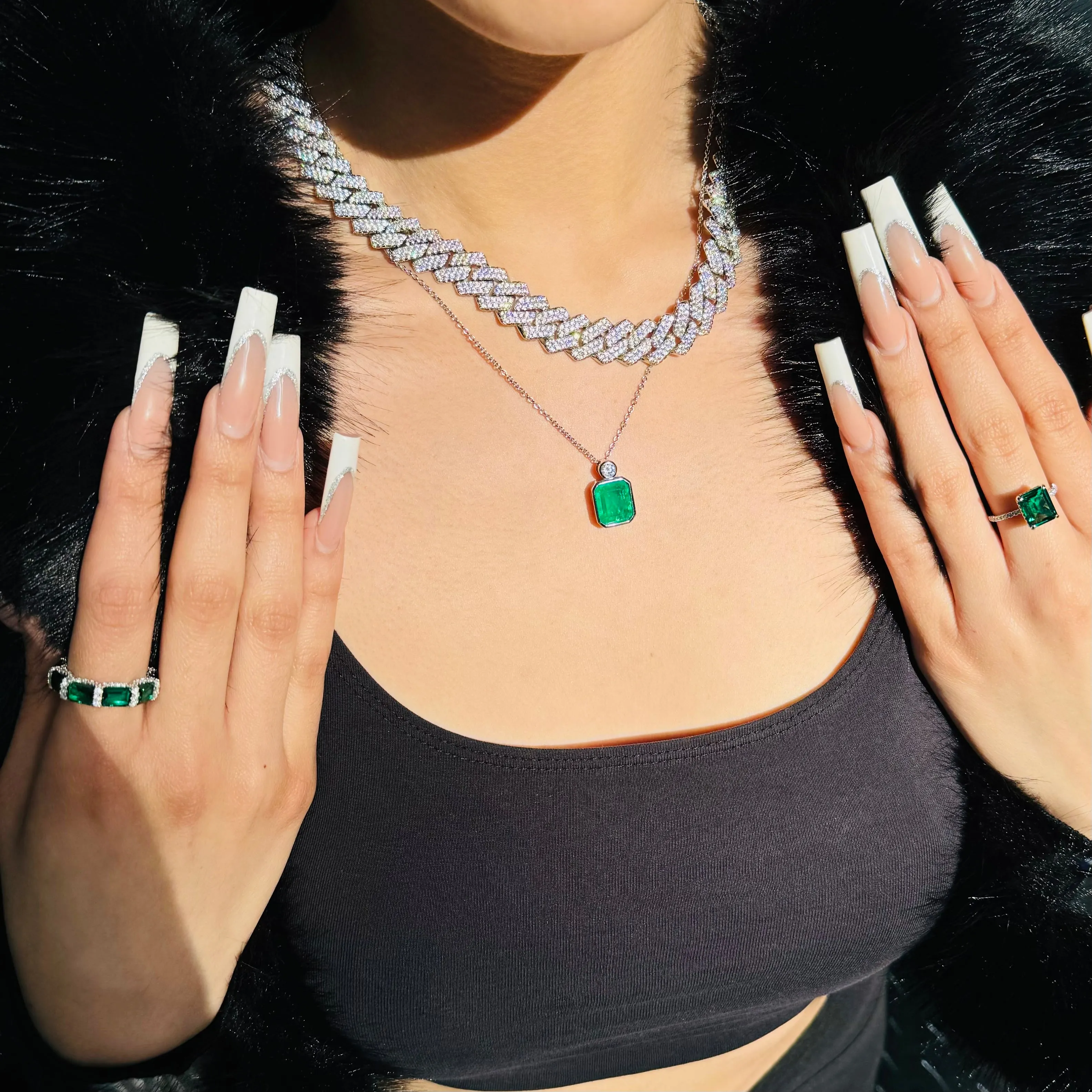 Sterling Silver Emerald Stone Necklace