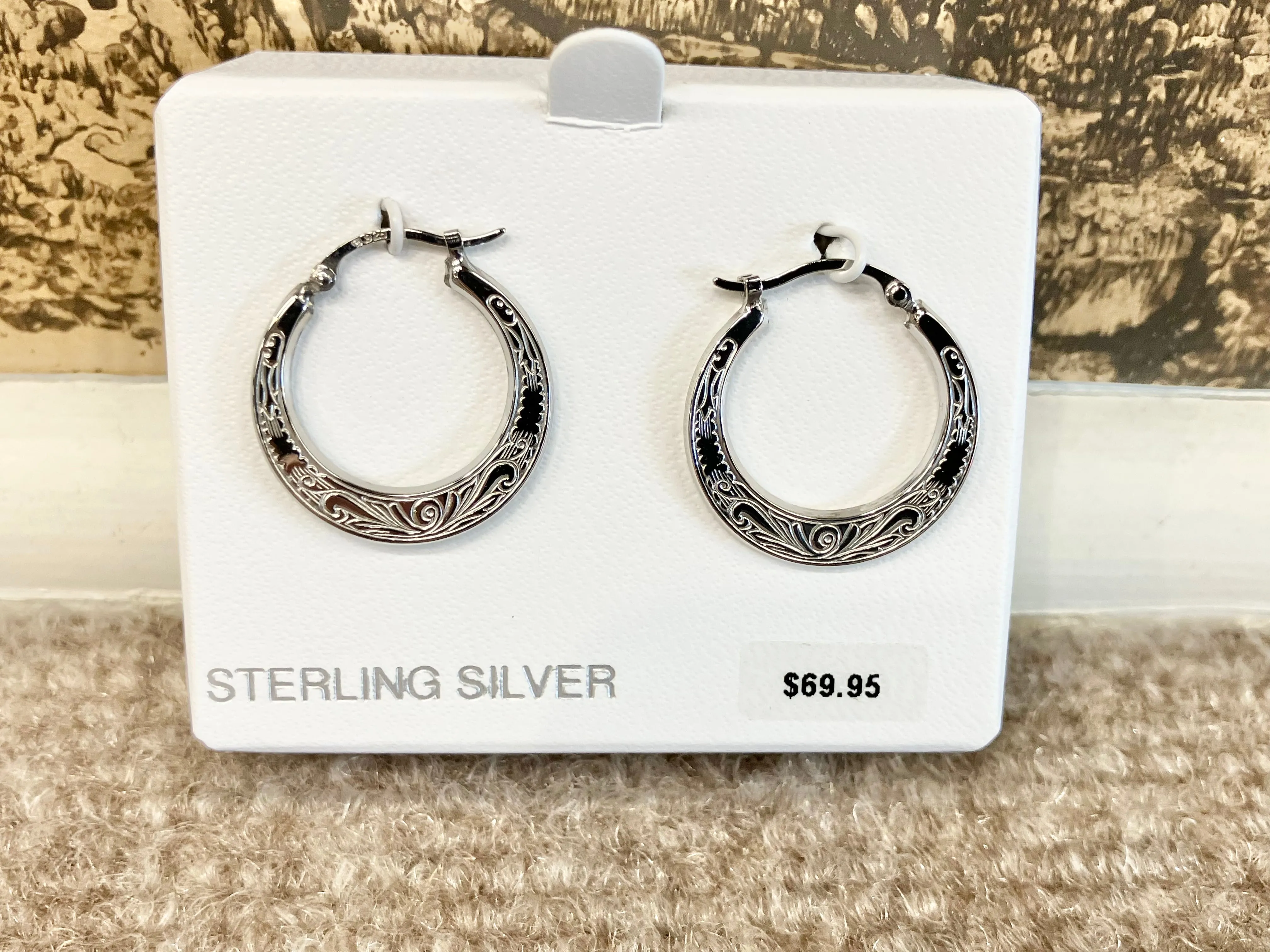 Sterling Silver Engraved Hoop Earrings