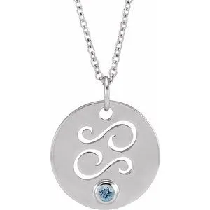 Sterling Silver Natural Aquamarine Cancer Zodiac 16-18" Necklace