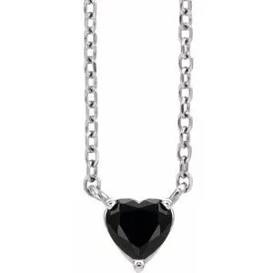 Sterling Silver Natural Black Onyx Heart 16-18" Necklace
