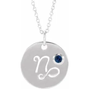 Sterling Silver Natural Blue Sapphire Capricorn Zodiac 16-18" Necklace