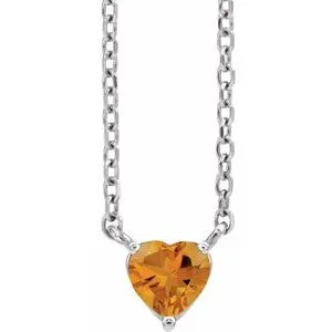 Sterling Silver Natural Citrine Heart 16-18" Necklace