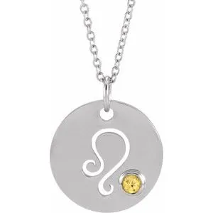 Sterling Silver Natural Citrine Leo Zodiac 16-18" Necklace