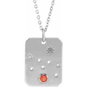 Sterling Silver Natural Mexican Fire Opal & .01 Natural Diamond Taurus Constellation 16-18" Necklace
